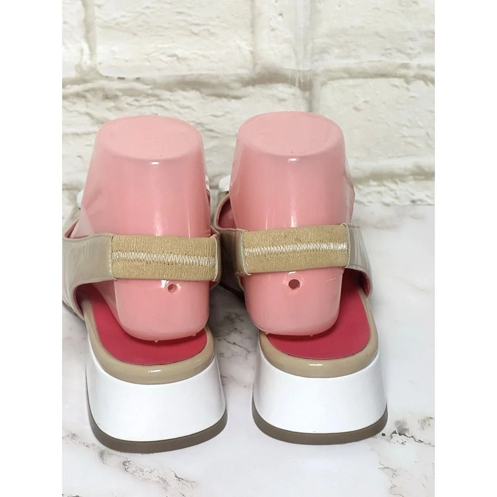 Ferca 81 Shoes Tan Beige Slingback Block Heel Tan White Size‎ (39) US 8-8.5